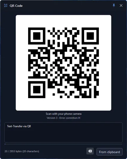 QR-Code-Kachel: kurzen Text als QR-Code anzeigen und mit der Smartphone-Kamera übernehmen